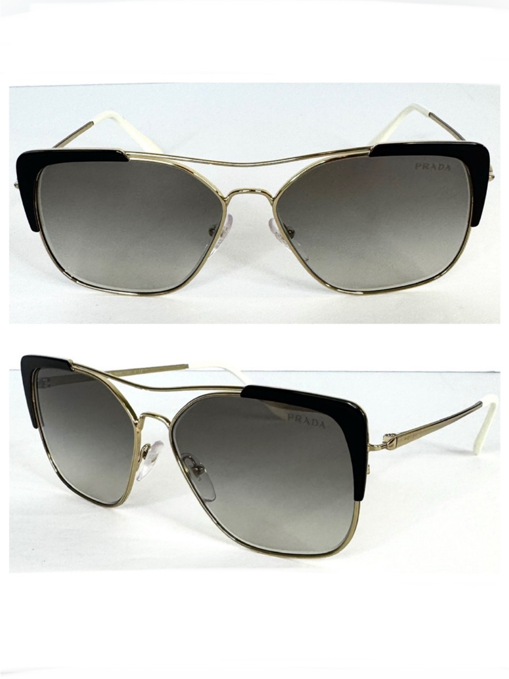 PRADA SPR54V Pilot Rectangle Sunglasses Made In Italy Pale Gold Black